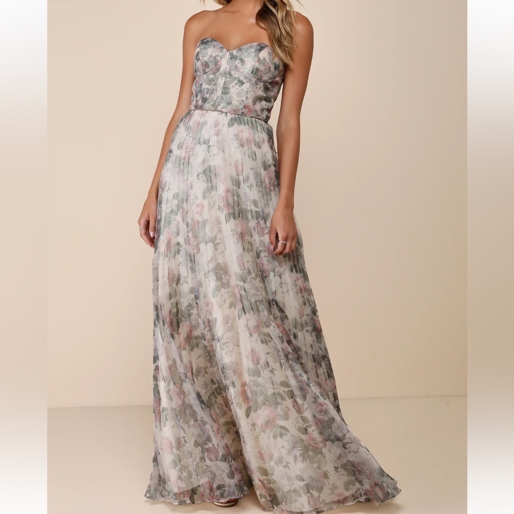 Lulus Most Beautiful Day Ivory Multi Floral Print Organza Maxi Dress